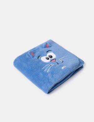 Plaid met tekening, Blauw, Kat