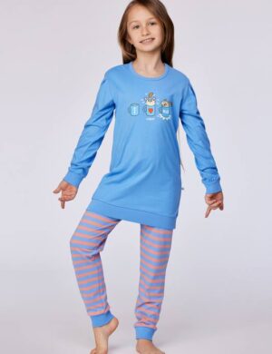 Meisjespyjama lang, Blauw, Kat