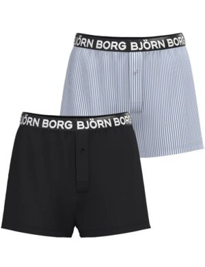 Losse Boxer 2-pack, Woven, Zwart + gestreept lichtblauw