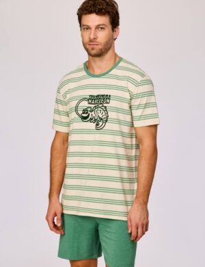 Pyjama kort, Groen/beige, Kameleon