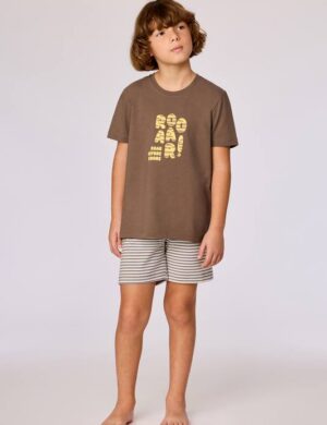 Jongenspyjama kort, Bruin, Rooaar roar before shore