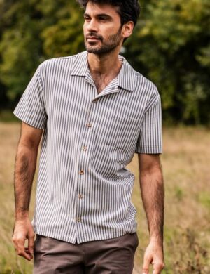 Pyjama kort, Gestreept bruin/beige