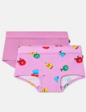 Meisjes short, duopack, Roze + roze all-over alienpluisjes