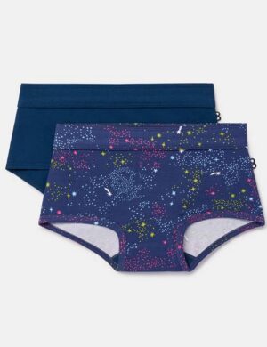 Meisjes short, duopack, Donkerblauw + donkerblauw galaxyprint