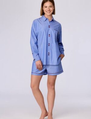 Meisjes pyjama kort, Blauw/wit gestreept