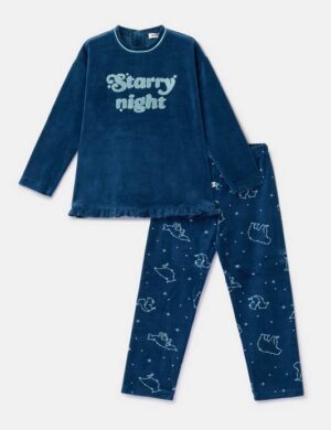 Meisjes pyjama lang, Donkerblauw, Beer